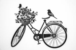 bycicle, bird, deko